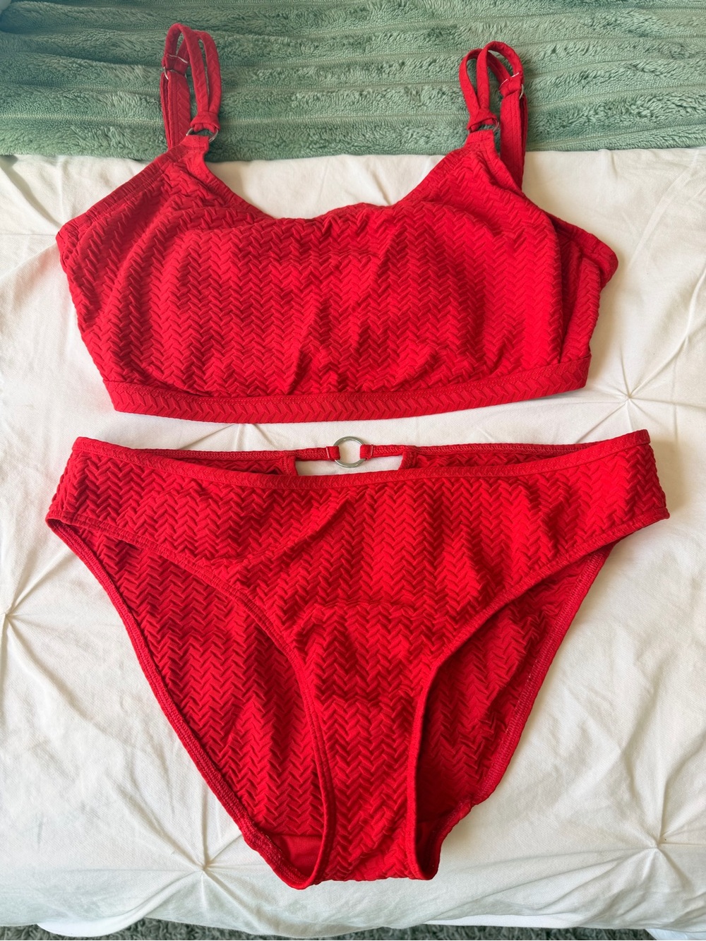 Red Textured Bikini Brief Set - Women Intimates & Sleepwear